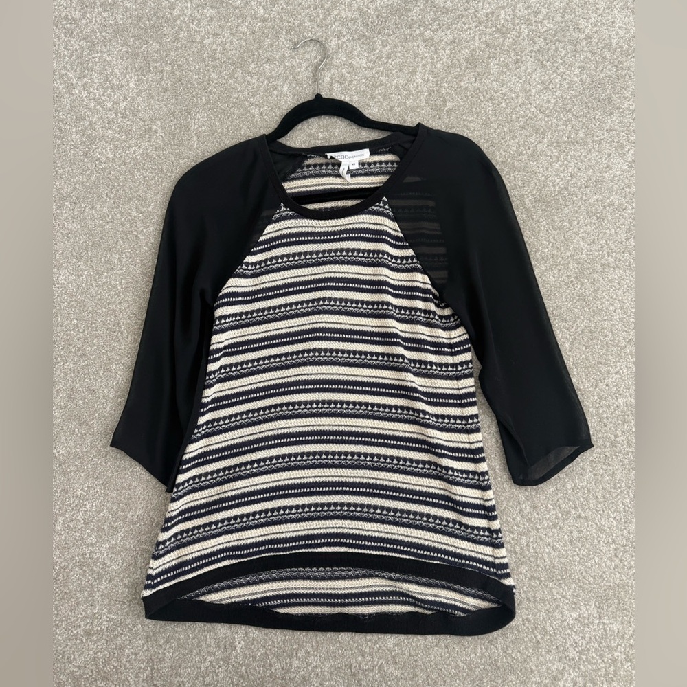 BCBGeneration Raglan 3/4 Sleeve Black and White Blouse